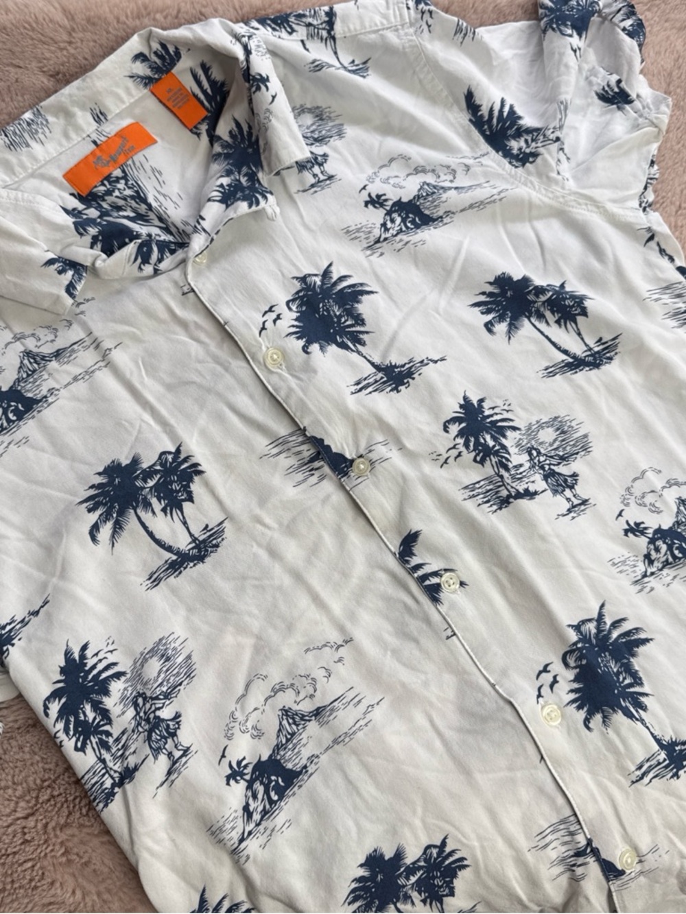 Newport White Button-Down Shirt with Navy Tropical Print